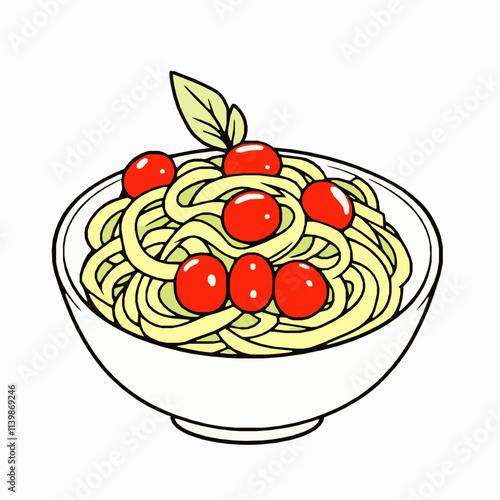 Creamy Avocado Pasta with Cherry Tomatoes – Black Outline Vector Illustration photo