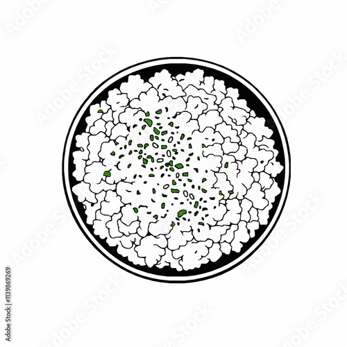 Creamy Cauliflower Rice with Herbs – Black Outline Vector Illustration