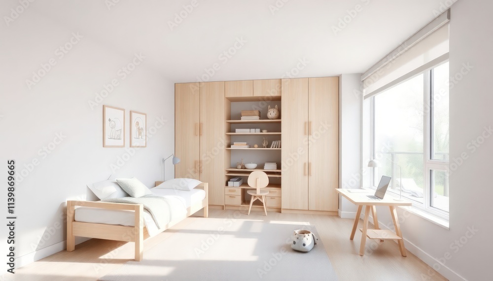 Minimalist Style - Children's Room Interior Design With Minimalist Concept - Hotel Room - Apartment Room Interior With Bed - Interior Design Minimalist Style - Children's Room Interior Design With Minimalist Concept - Hotel Room - Apartment Room Interior With Bed - Interior Design