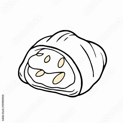 Croissant Filled with Almond Cream – Black Outline Vector Illustration