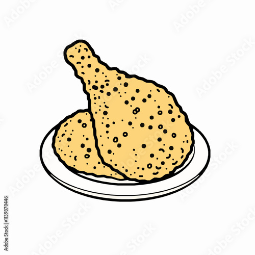 Fried Chicken Drumstick – Black Outline Vector Illustration