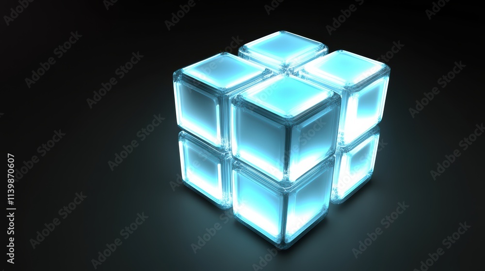 Digital storage concept with glowing cubes and binary code Digital storage concept with glowing cubes and binary code