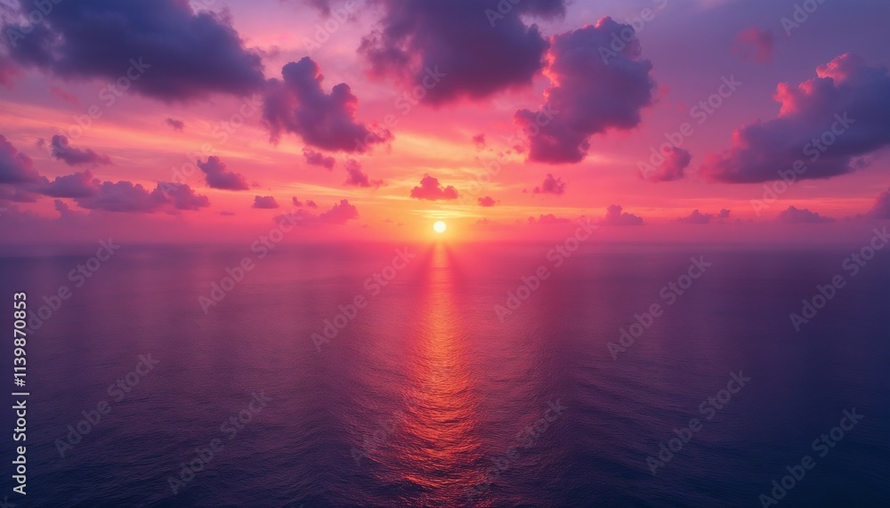 Open ocean sunset with vibrant reflections and colorful clouds. Open ocean sunset with vibrant reflections and colorful clouds.
