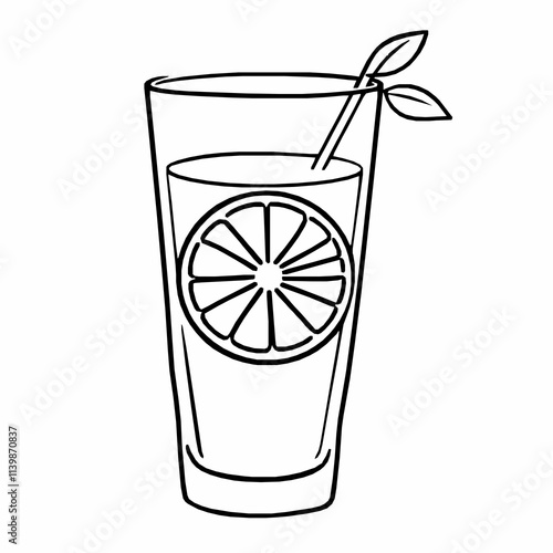 Glass of Fresh Orange Juice – Black Outline Vector Illustration