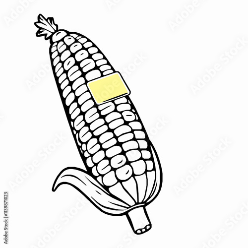 Grilled Corn on the Cob – Black Outline Vector Illustration