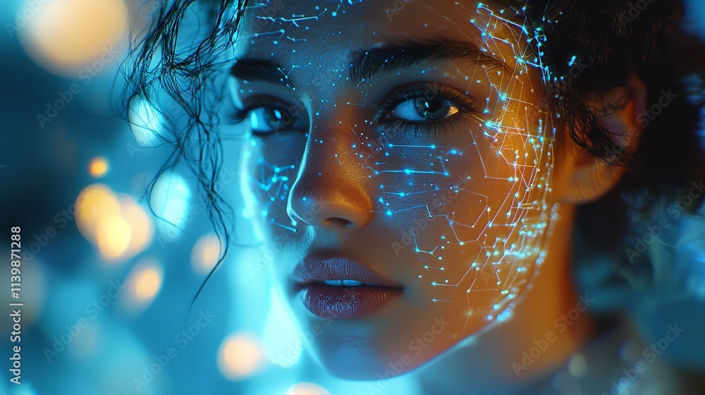 Young Woman Working with Artificial Intelligence Technology Young Woman Working with Artificial Intelligence Technology