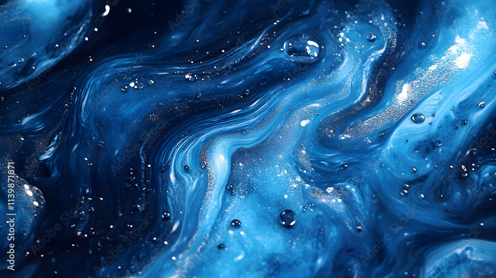 Abstract Blue Liquid Marble Texture Background Illustration