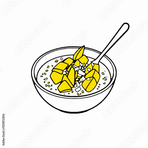 Quinoa Porridge with Mango and Coconut – Black Outline Vector Illustration