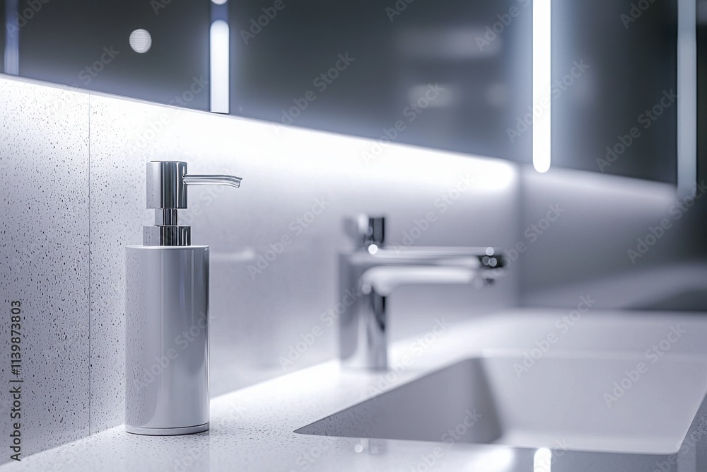 Sleek bathroom counter with soap dispenser modern restroom clean design minimalist environment close-up view contemporary concept Sleek bathroom counter with soap dispenser modern restroom clean design minimalist environment close-up view contemporary concept