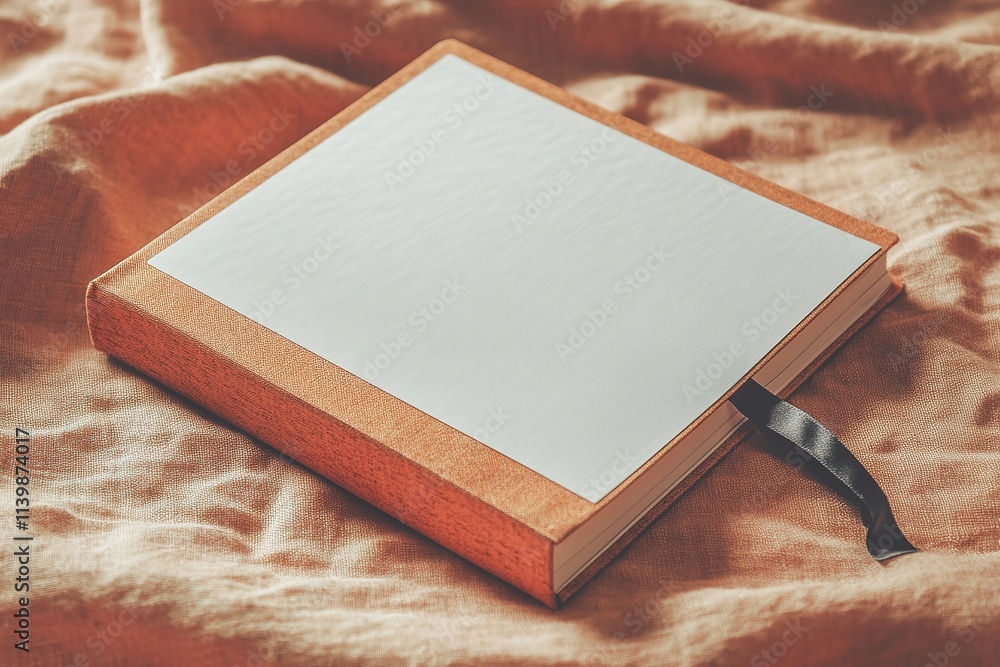 Fototapeta premium Blank book on textured fabric background, warmth conveyed