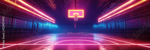 Neon-Lit Futuristic Basketball Court