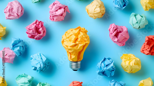 Brilliant Idea Illustration: Colorful Crumpled Paper and Lightbulb