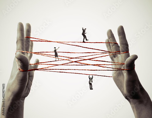 Obraz na plátně People balance on tightly stretched ropes. Art collage.