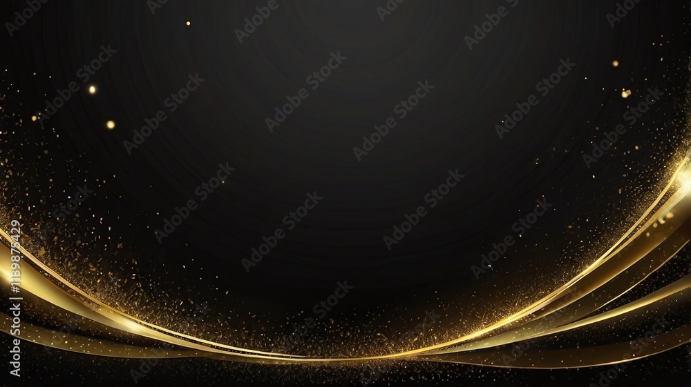 Obraz premium Abstract elegant gold glowing line with lighting effect sparkle on black background. Template premium award design. Vector illustration