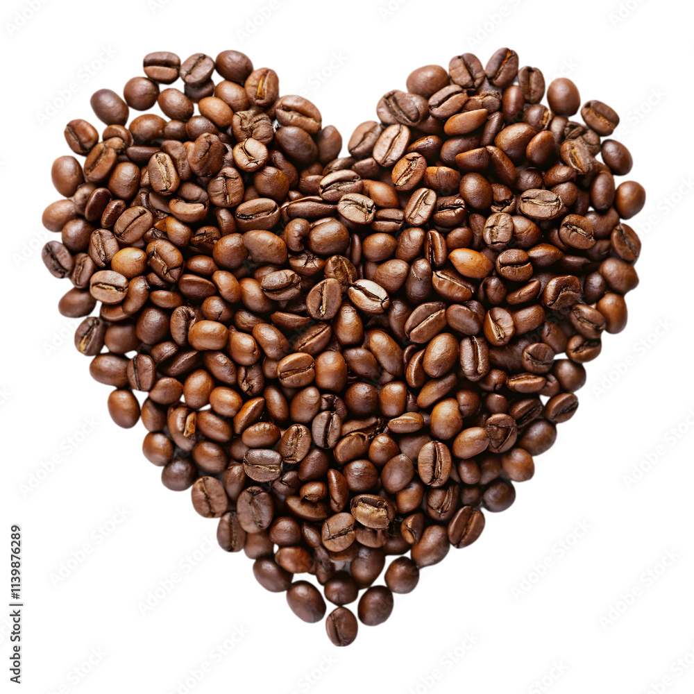 a heart shape made from coffee beans top view isolated on transparent background a heart shape made from coffee beans top view isolated on transparent background