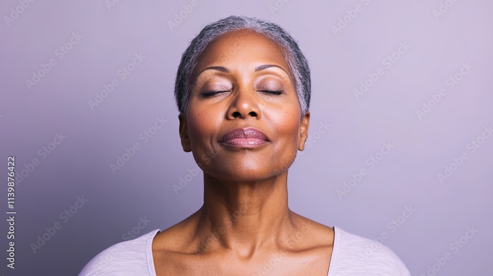 Serene mature woman with eyes closed in tranquility Serene mature woman with eyes closed in tranquility