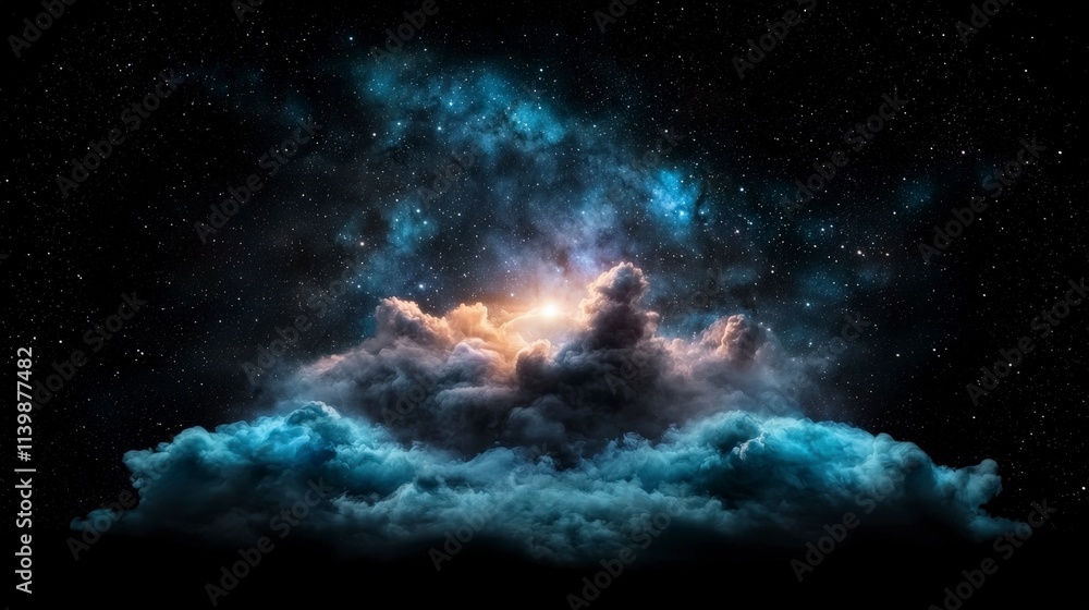 Fototapeta premium Celestial Cloudscape Dramatic Night Sky Stars Nebula Glowing Clouds