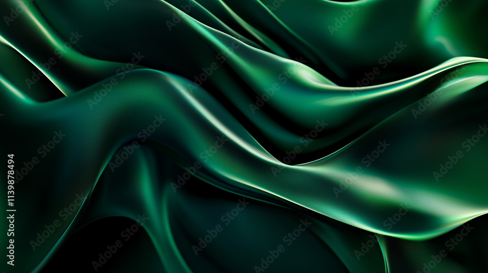 Obraz premium Emerald Silk Drape: A luxurious and elegant emerald green silk fabric drapes and flows in a captivating abstract pattern.