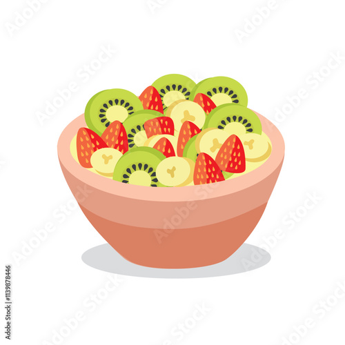 Healthy food. Fruit salad. Diet food. Low calories food. Healthy fruit. Kiwi. Strawberry. Banana. Healthy lifestyle. 