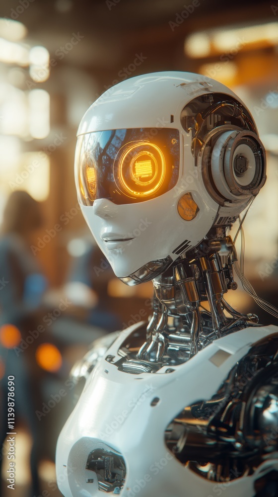 Fototapeta premium Ai robot professor in hightech classroom with holographic projections