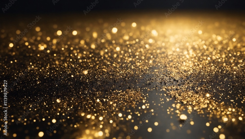 Abstract shiny color gold wave light effect illustration. Magic golden luminous glow design element on dark background