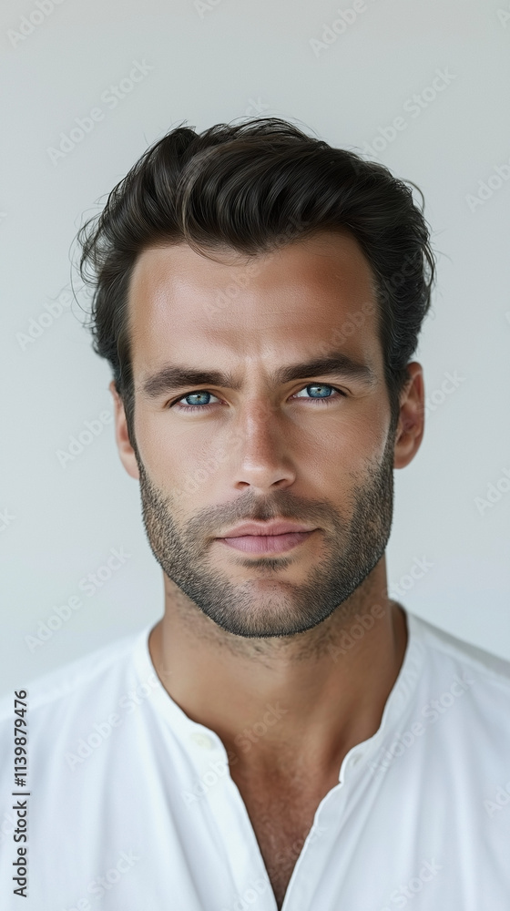 Close-up portrait of handsome dark-haired man with blue eyes Close-up portrait of handsome dark-haired man with blue eyes