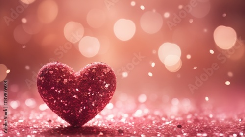 photograph of Heart-shaped particles and sprinkles to celebrate the holidays pink glitter bokeh