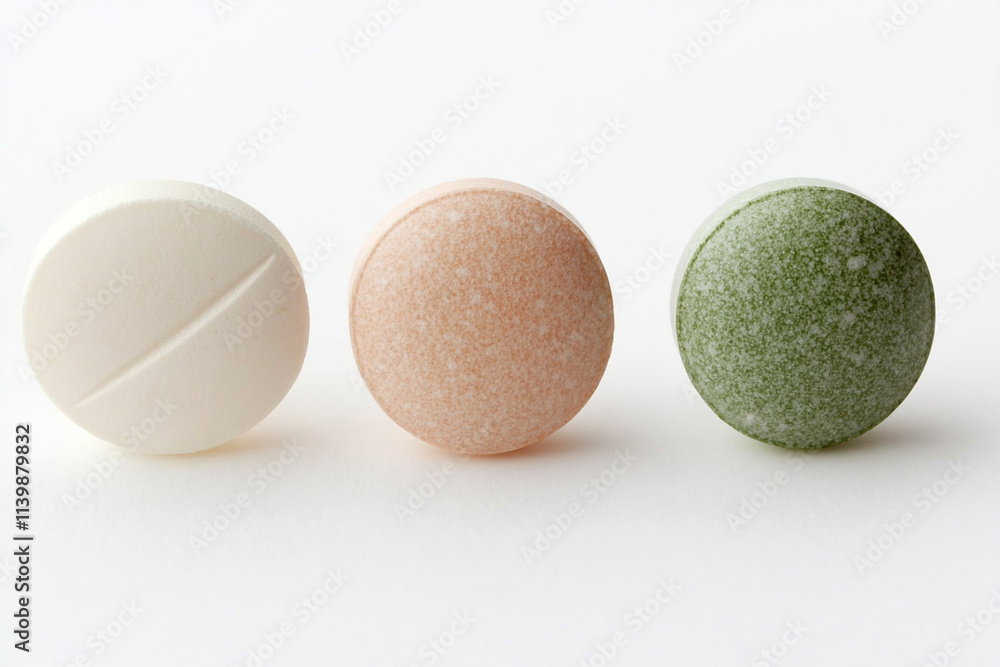 Multicolored pills arranged on a light background Multicolored pills arranged on a light background