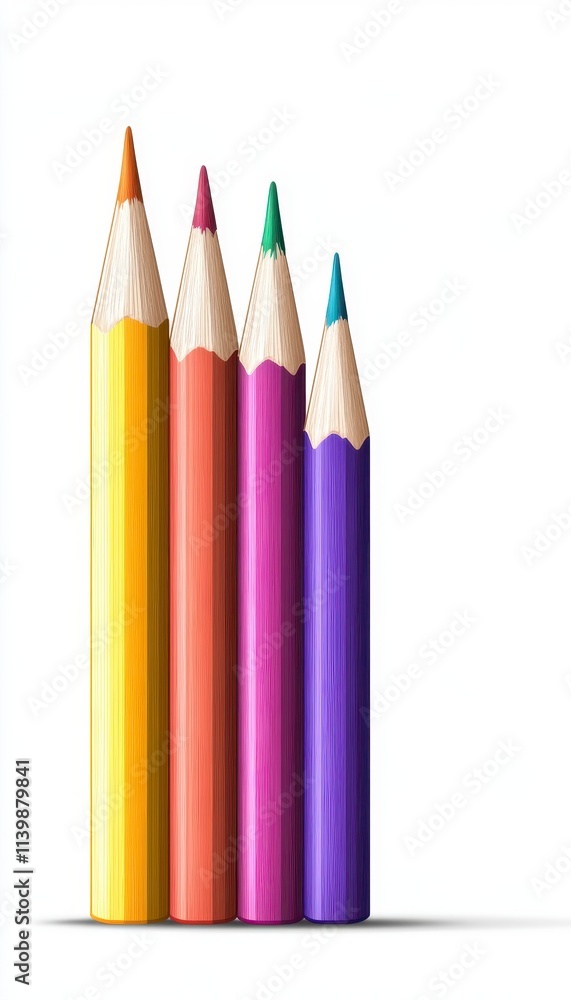 Four colorful sharpened pencils on white background. Four colorful sharpened pencils on white background.