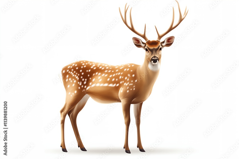 Fototapeta premium A deer with antlers stands in front of a white background.