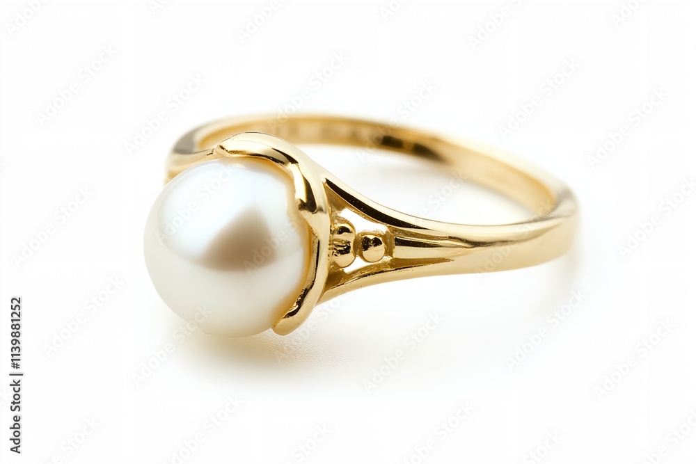 A gold ring with a pearl in the center. The pearl is surrounded by a gold band. The ring is elegant and sophisticated A gold ring with a pearl in the center. The pearl is surrounded by a gold band. The ring is elegant and sophisticated
