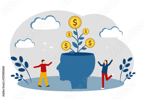 The money tree grows from the head. The concept of success and financial growth. Making money and a successful business