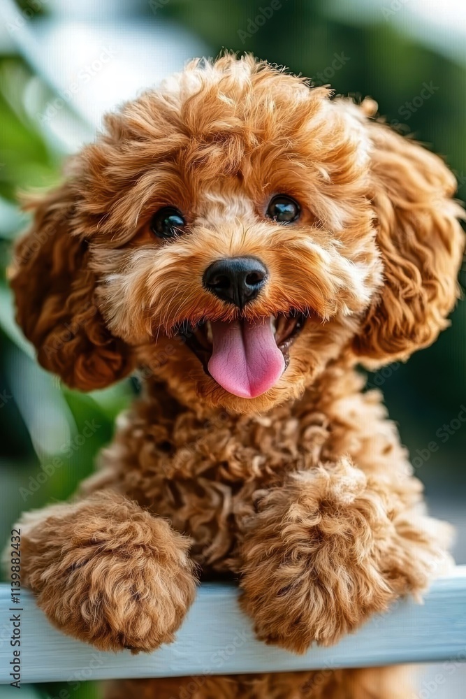 Happy Poodle Puppy with Fluffy Fur and Playful Expression Happy Poodle Puppy with Fluffy Fur and Playful Expression