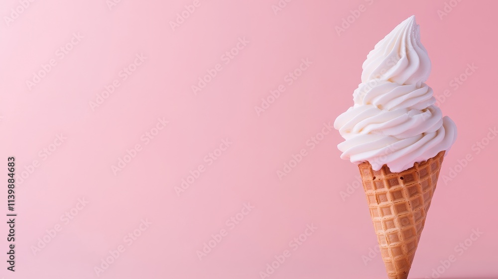 Delicious ice cream cone with pastel swirls against a soft pink background dessert delight sweet treats Delicious ice cream cone with pastel swirls against a soft pink background dessert delight sweet treats