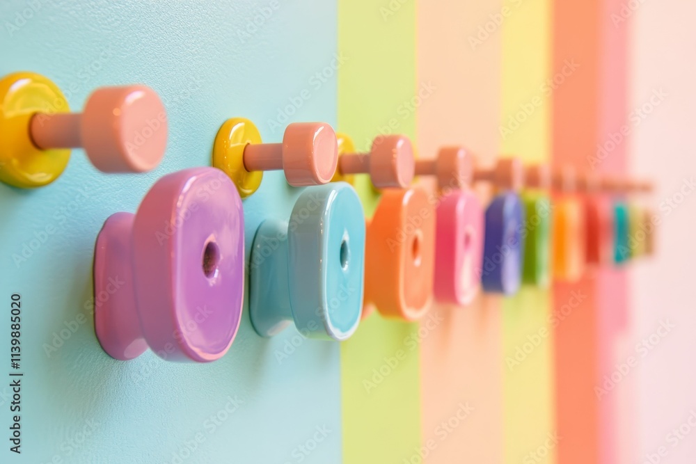 Fototapeta premium Colorful knobs on pastel-colored background.