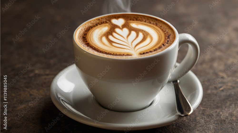 Cups of cappuccino and coffee with chocolate on a table showing foam art and a cozy cafe vibe Cups of cappuccino and coffee with chocolate on a table showing foam art and a cozy cafe vibe