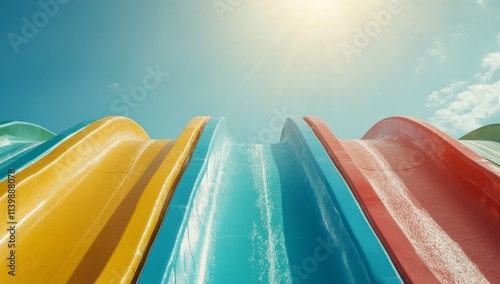 Colorful Water Slide Against Clear Sky in Vintage Style with Summer Fun Mood photo