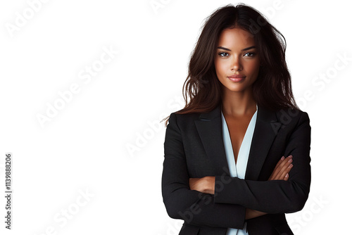 confident businesswoman with arms crossed on white background