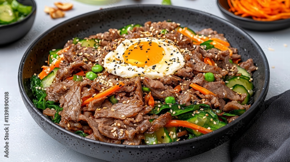 Beef and Vegetable Bowl with Fried Egg Beef and Vegetable Bowl with Fried Egg