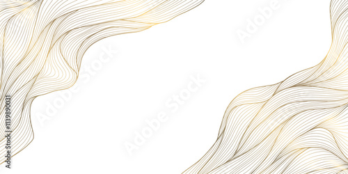 Vector line gold wave pattern, abstract luxury fluid ornament. Premium curve wallpaper, leaves art deco background. Flow banner