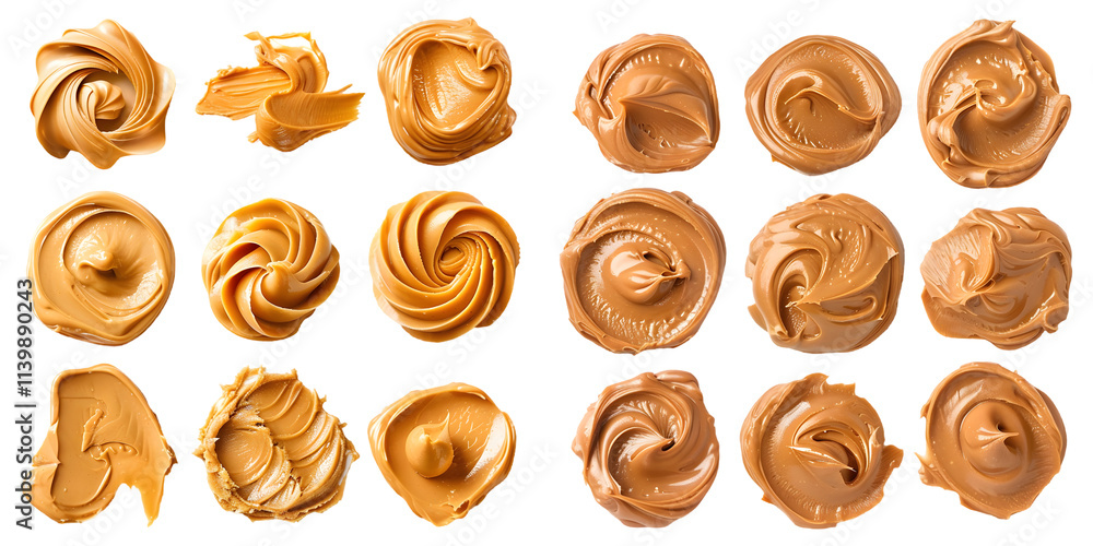 Collage of peanut butter isolated on a white background. Generative AI. Collage of peanut butter isolated on a white background. Generative AI.
