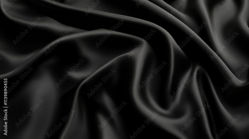 Smooth Black Satin Fabric Draped Elegantly on a Surface Smooth Black Satin Fabric Draped Elegantly on a Surface