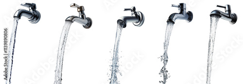 High-Quality PNG Water splash flowing out from tap or faucet Isolated on White Background – High Resolution
