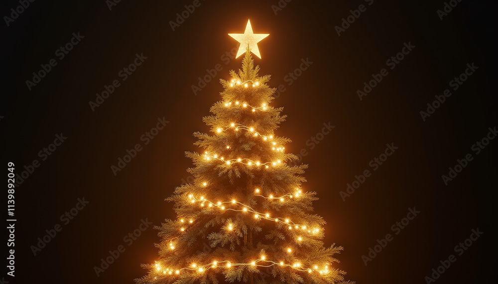 Christmas tree decoration with glowing star topper and warm fairy lights for enchanting holiday ambiance Christmas tree decoration with glowing star topper and warm fairy lights for enchanting holiday ambiance