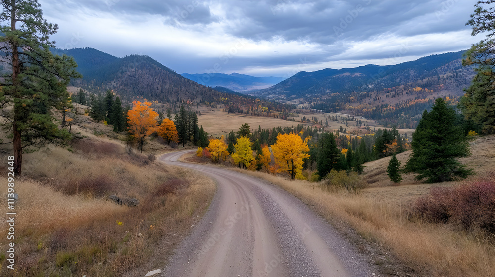Fototapeta premium Autumnal Mountain Road Landscape Photo
