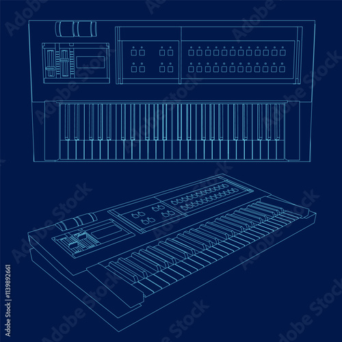 Synthesizer contour set. Top, perspective view. Vector illustration