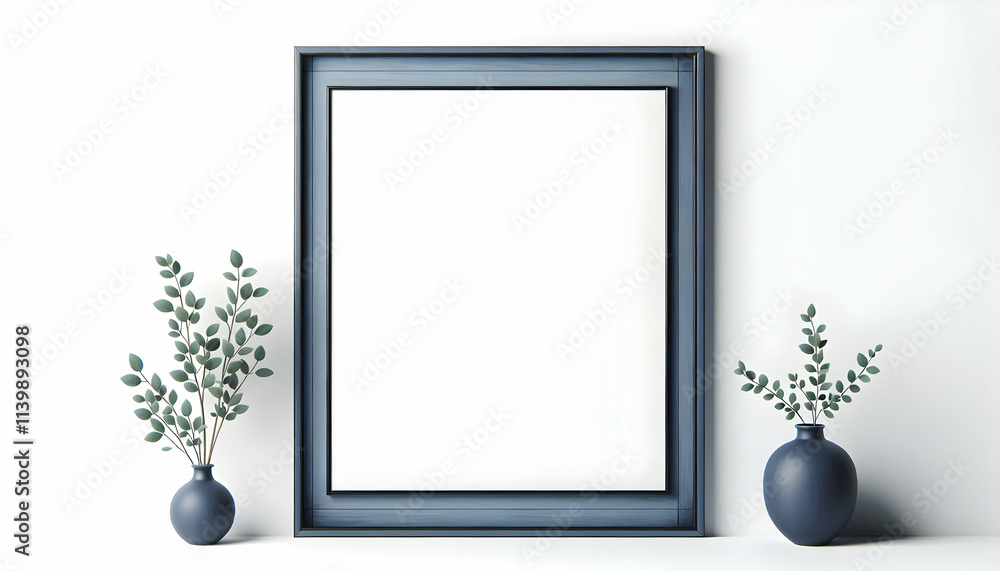 Frame Large blank framed poster with a deep blue wooden frame isolated on a white background Frame Large blank framed poster with a deep blue wooden frame isolated on a white background