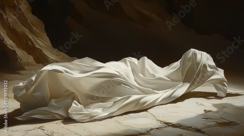 Wallpaper Mural Draped White Fabric on Marble Surface in Dimly Lit Environment Torontodigital.ca