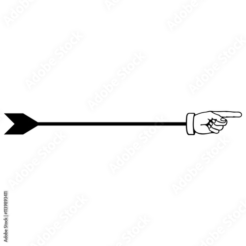 Vintage Black Arrow with Pointing Hand Icon, Retro Directional Sign Symbol, Vector Illustration