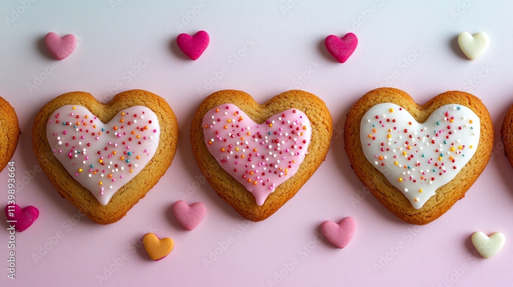 Colorful heart-shaped cookies with sprinkles. Colorful heart-shaped cookies with sprinkles.
